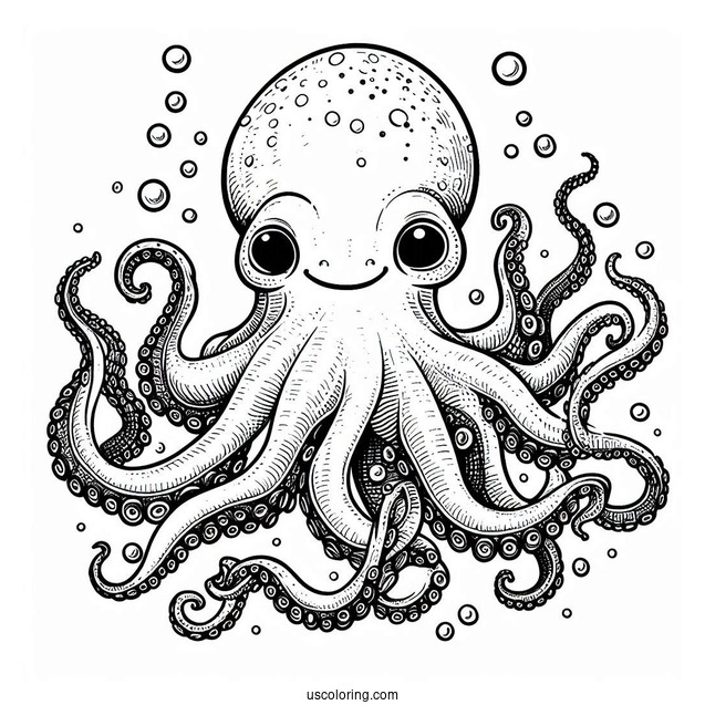 Scary Octopus Coloring Page Swimming In The Ocean