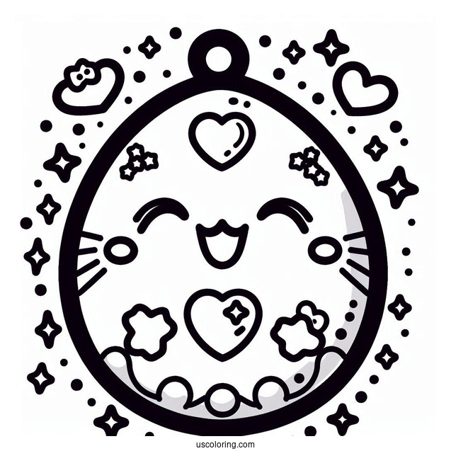 Tamagotchi Coloring Page Of Smiling Mametchi With Hearts And Stars
