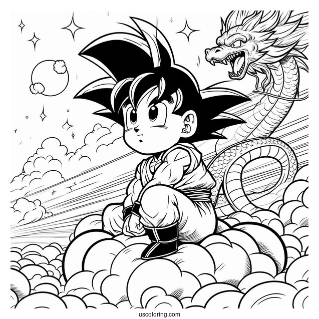 Goku Riding Nimbus Cloud To Color