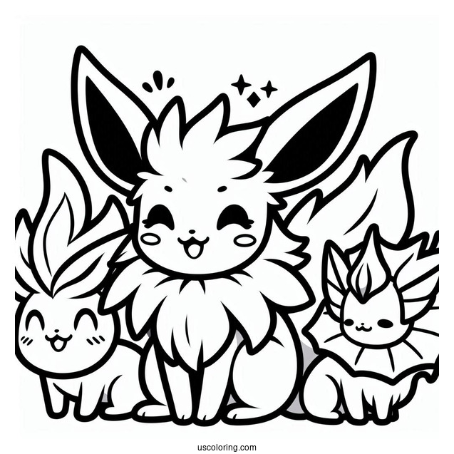 Kawaii Jolteon Coloring Page With Flareon And Vaporeon