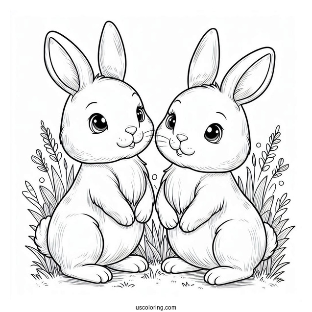 Two Rabbits Standing In Grass