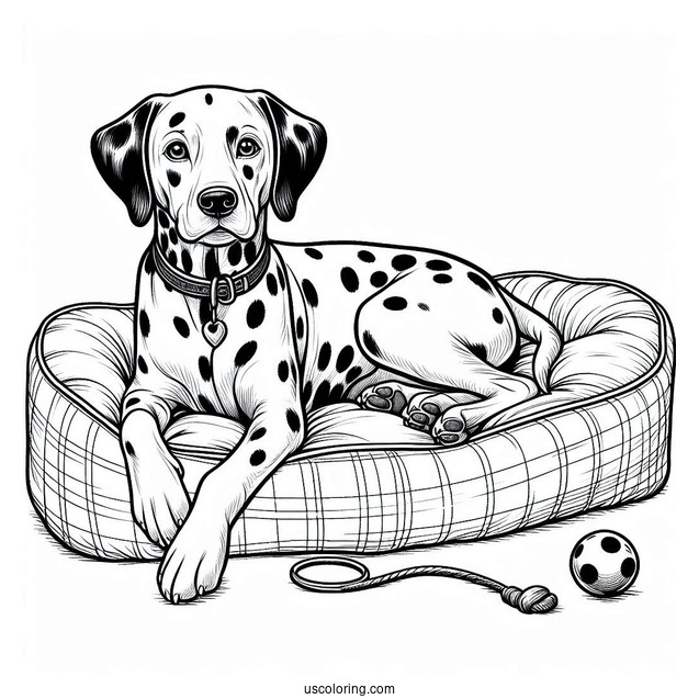Realistic Dalmatian On Dog Bed Coloring In