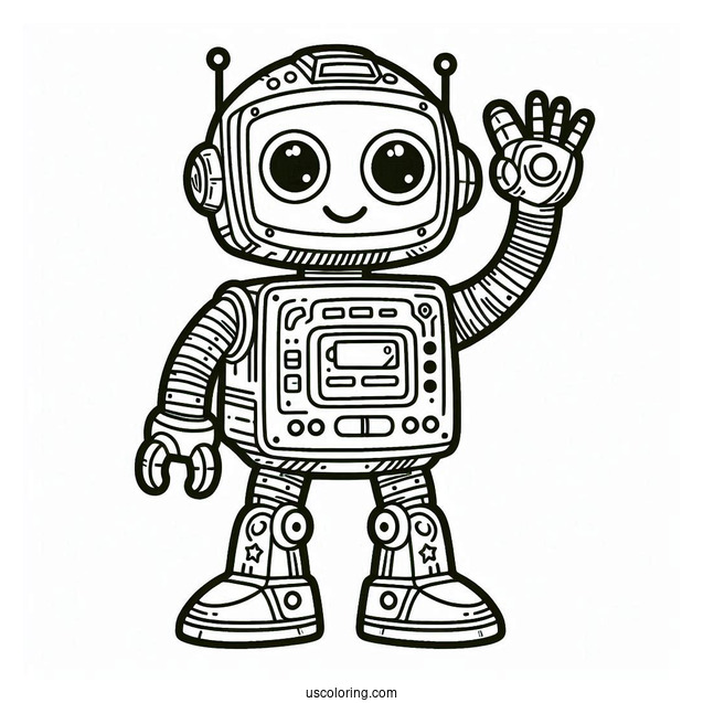 Easy Sci Fi Robot Waving Coloring Page For Kids