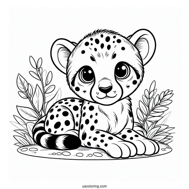 Cute Baby Cheetah Coloring Page For Kids