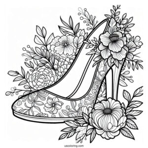 Coloring Sheet Of Floral Bridal Shoes