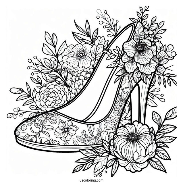 Coloring Sheet Of Floral Bridal Shoes