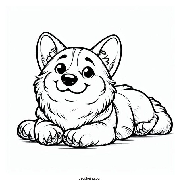 Corgi Coloring Page Lying On Its Back With Paws Up