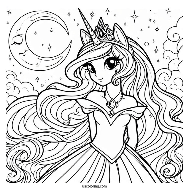 Princess Luna Coloring Page With Crescent Moon In Background