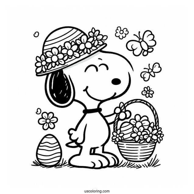 Snoopy With Easter Egg Basket To Color
