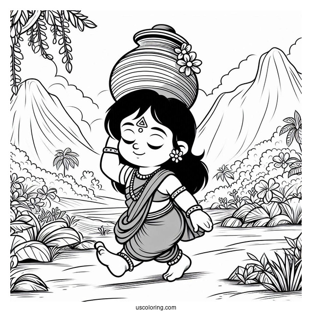 Jungle Book Coloring Page Of Shanti Carrying Clay Pot Over Her Head