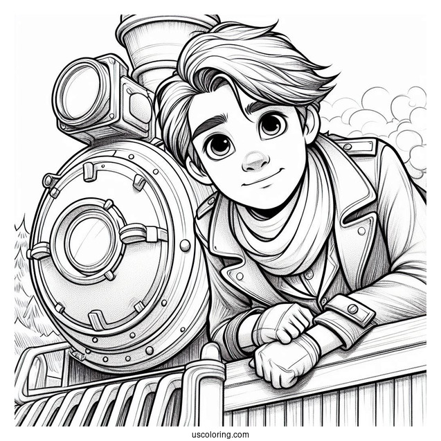 Hero Boy Peering Out Of Polar Express Coloring Page Of Train