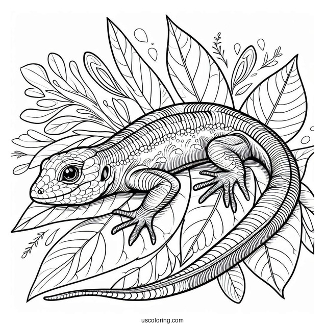 Sand Lizard Coloring Page On Leaf