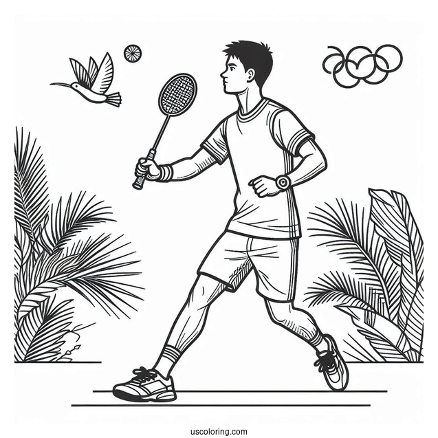 Easy Man Playing Badminton Olympics Coloring Page For Kids