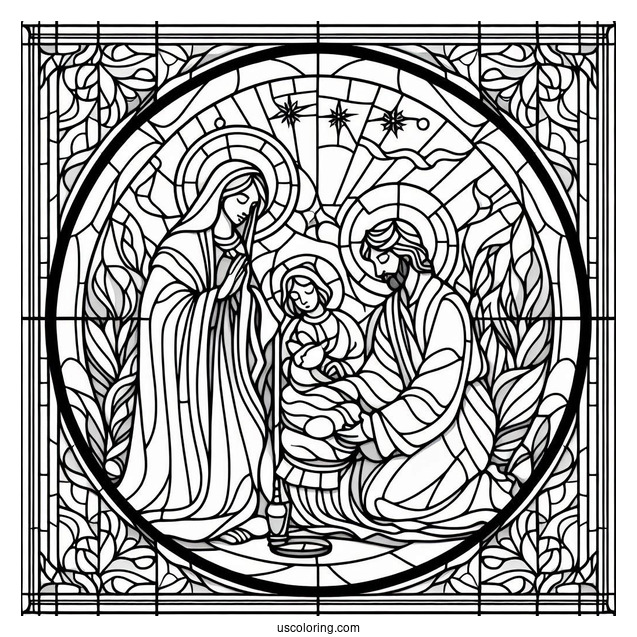 Easy Nativity Stained Glass Coloring Page For Kids