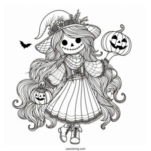 Scarecrow Coloring Page With Jack Lantern Head For Kids