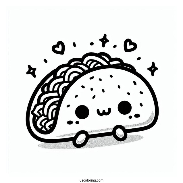 Friendly Taco With A Burrito Wrap Coloring Sheet For Kids