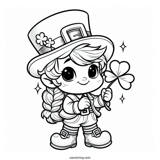 Cute Leprechaun Holding Shamrock To Color