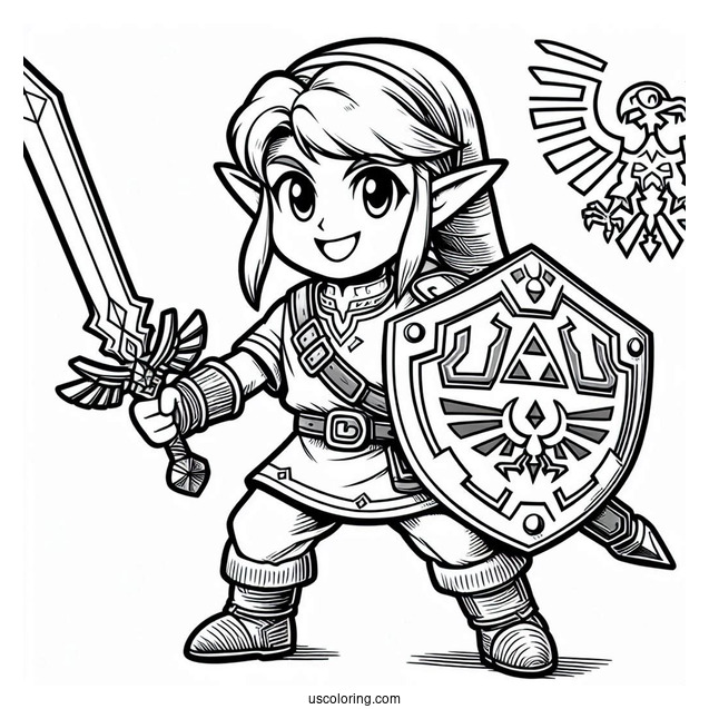 Super Smash Bros Coloring Page Of Zelda With Sword And Shield For Kids