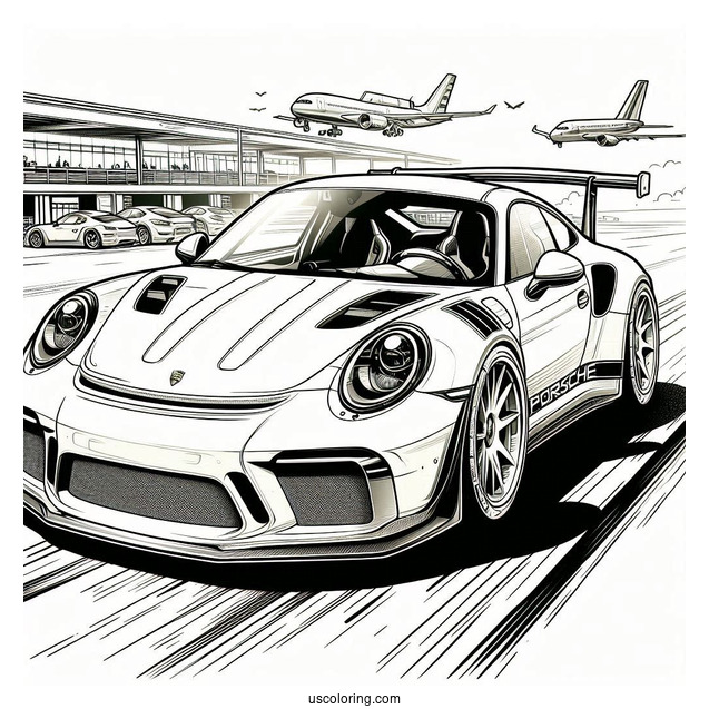 Porsche Coloring Page GT3 Angled View