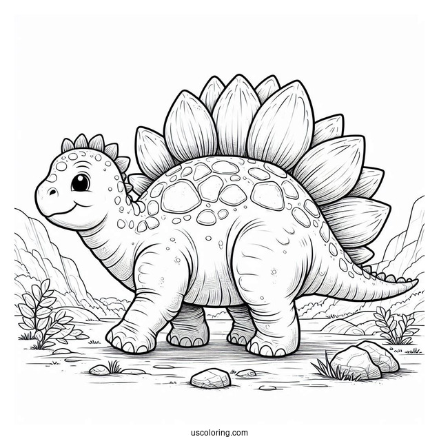 Simple Stegosaurus Coloring Page Walking On Rocky Terrain