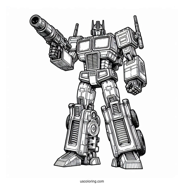 Detailed Optimus Prime Coloring Page With His Ion Blaster
