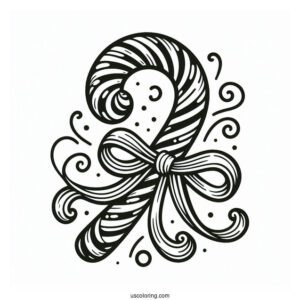 Swirly Candy Cane Coloring Page With Ribbon
