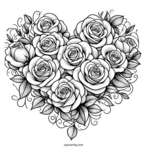 Love Heart Shape Made Of Roses To Color
