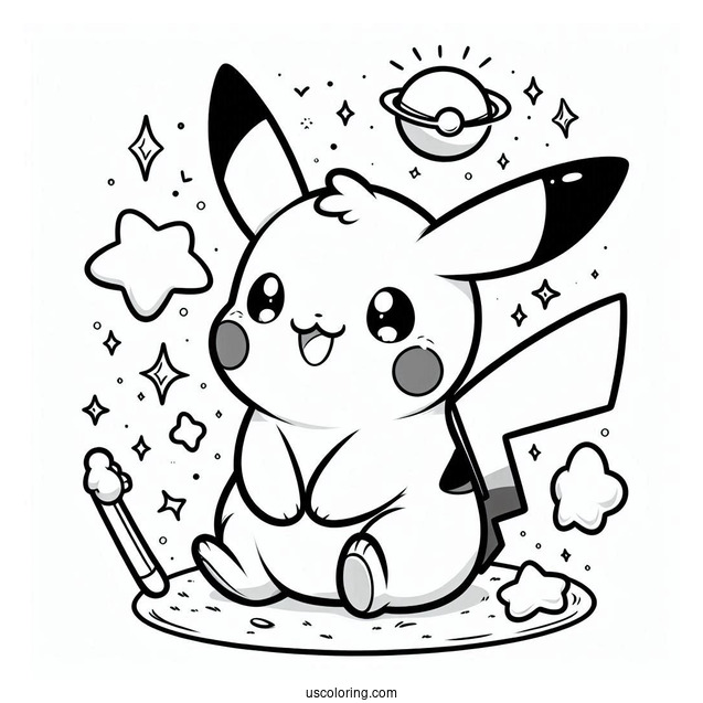 Kawaii Baby Pikachu Coloring In For Preschoolers
