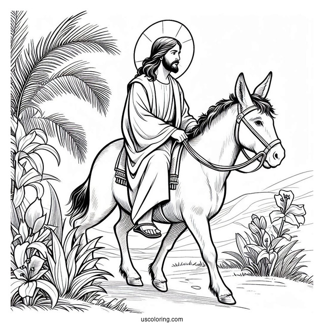 Jesus Coloring Page Riding A Donkey On Palm Sunday