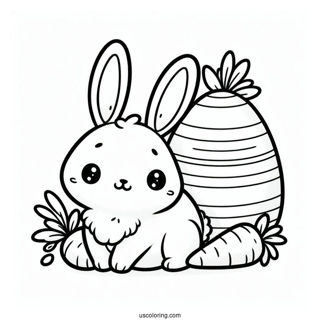 Bunny And Carrots Easter Egg Coloring Sheet