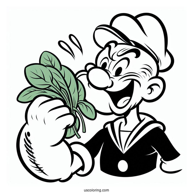 Popeye Coloring Page Catching Spinach With His Mouth