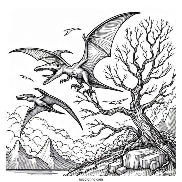 Pterodactyl Coloring Page About To Attack From The Sky