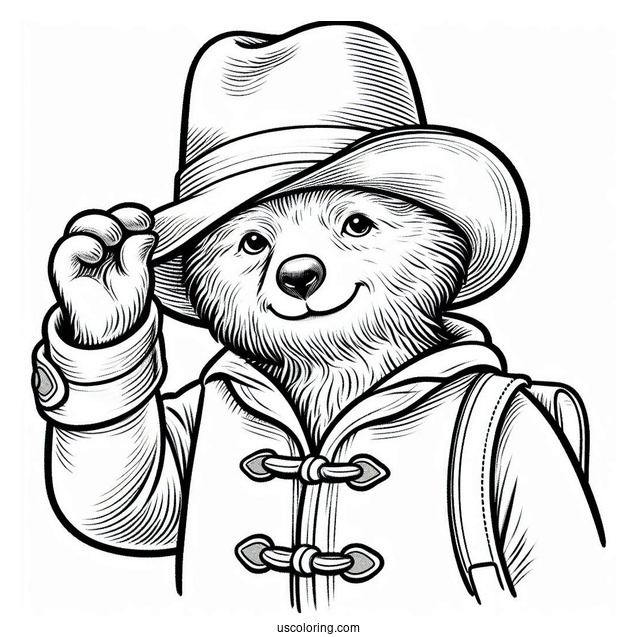 Paddington Coloring Page Tipping His Hat For Preschoolers