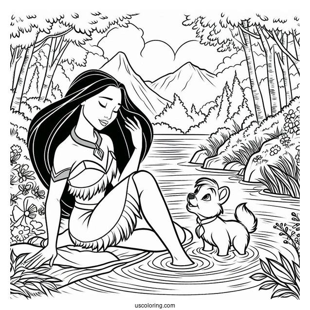 Pocahontas And Meeko In The River Coloring Page