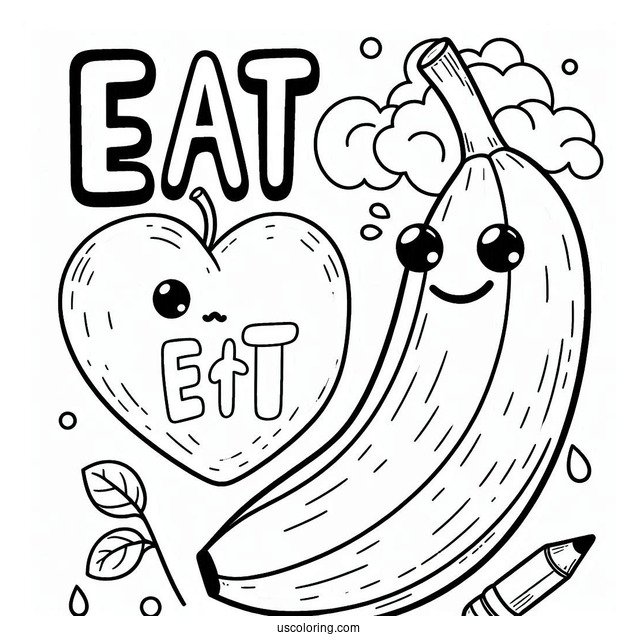 Eat Word Next To A Banana Coloring Page For Kids