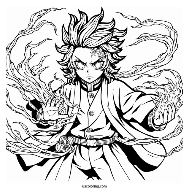Tanjiro Coloring Page Using His Powers In Battle