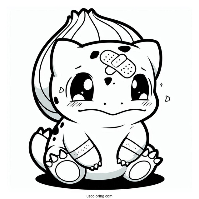 Bulbasaur Cploring Page With Band Aid For Kids