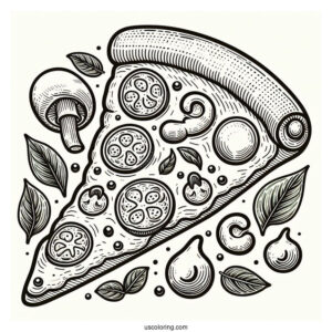 Pizza Slice With Mushrooms, Olives, And Salami