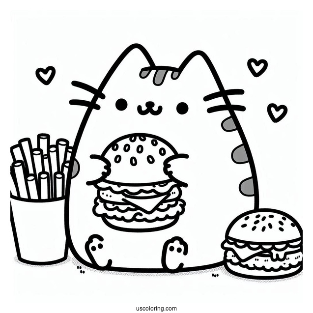 Pusheen Eating Some Burgers And Fries