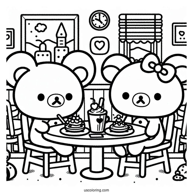 Rilakkuma Coloring Page Of Kiiroitori, And Rilakkuma In A Cafe