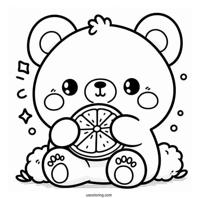 Cute Coloring Page Cartoon Bear Eating Orange Slice