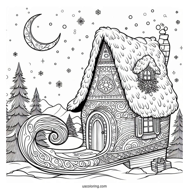 Elf Shoe Shaped House In The North Pole Coloring Page For Kids