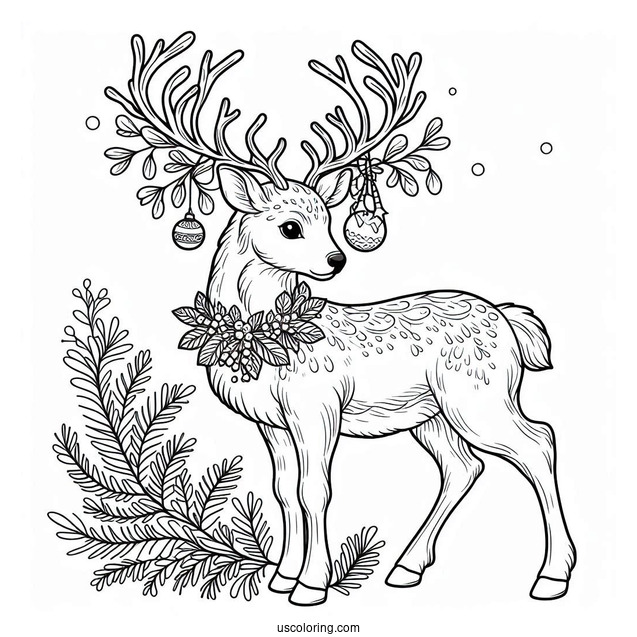 Coloring Page Of a Realistic Looking Reindeer