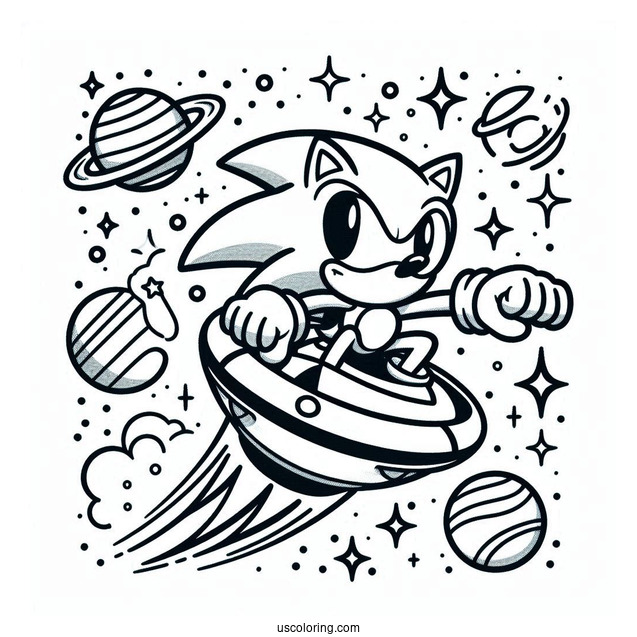 Super Sonic Coloring Page With Sonic In Outer Space
