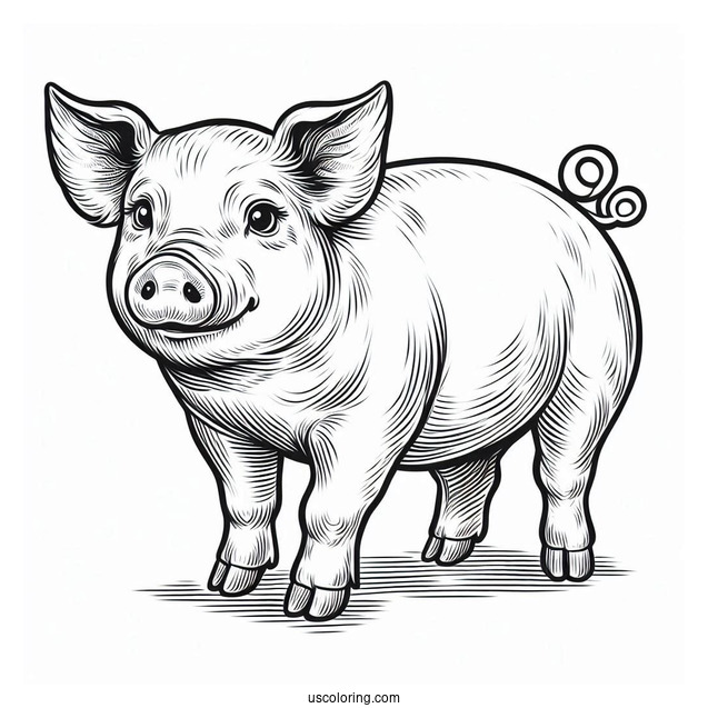 Coloring Page Of a Realistic Looking Pig