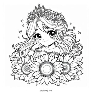 Princess Daisy Coloring Page With Sunflower