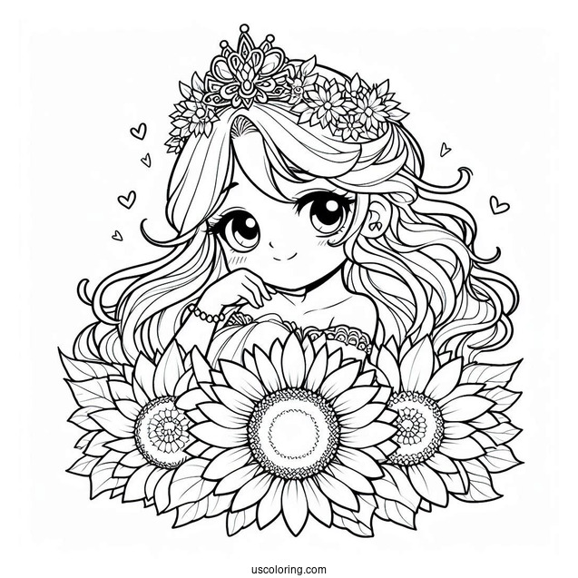 Princess Daisy Coloring Page With Sunflower
