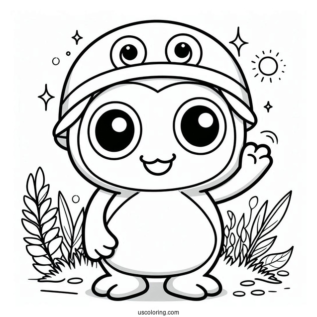 Pororo Coloring Page Of Simple Crong Waving For Preschoolers