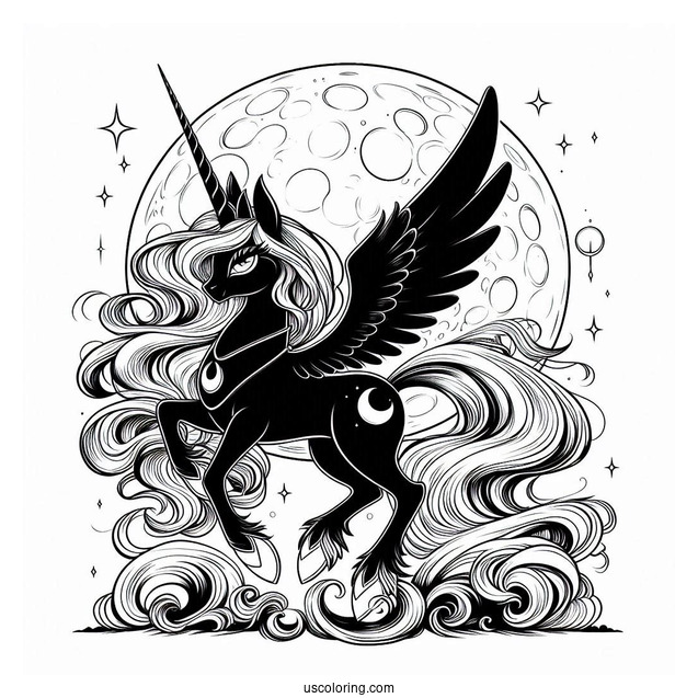 Princess Luna Coloring Page Rearing In Front Of Full Moon