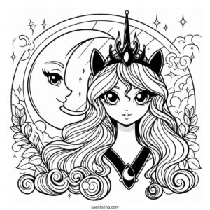 Princess Luna Coloring Page With Crescent Moon In Background